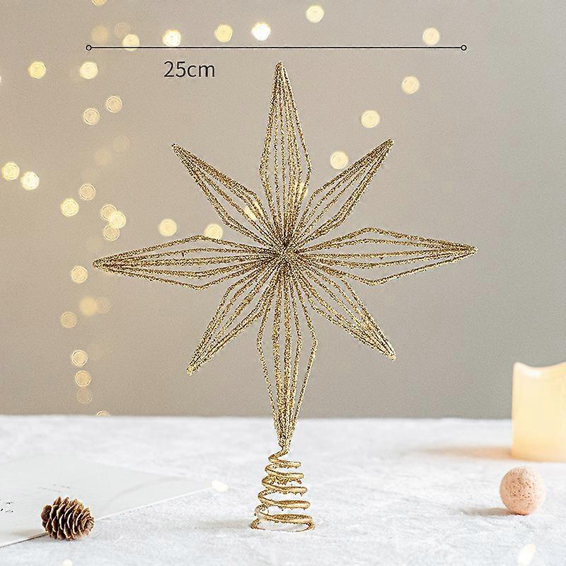 25cm champagne color without light Christmas tree top star luminous pendant five-pointed star decoration scene layout props Christmas atmosphere