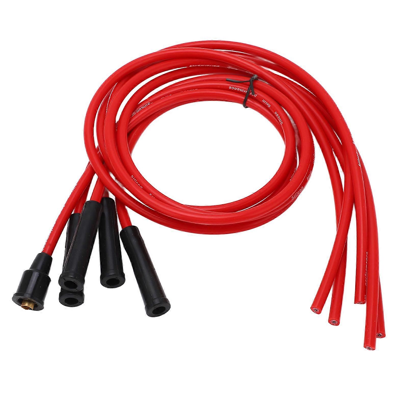 Spark Plug Ignition Wire Set Red High Performance Silicone 1m Car Ignition Wire for 4 Cylinder Automobile 8mm