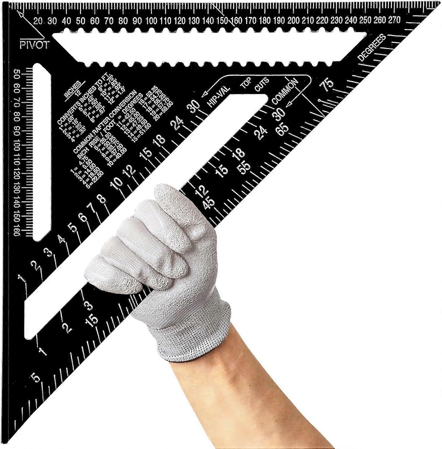 12 Inch Aluminium Alloy Carpenter Square Metric Triangle Ruler for Angle Measurement Carpenters Engineers (Black)