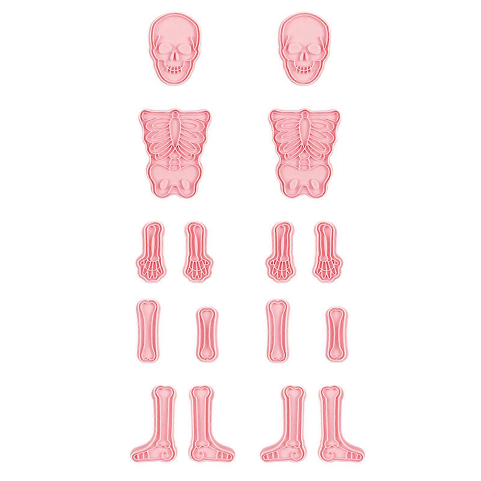 2Set Halloween Skeleton Cookie Pattern Cutters Pressable Biscuits Molds Plastic Cookie Stamps Baking Decorating Tool Multicolor