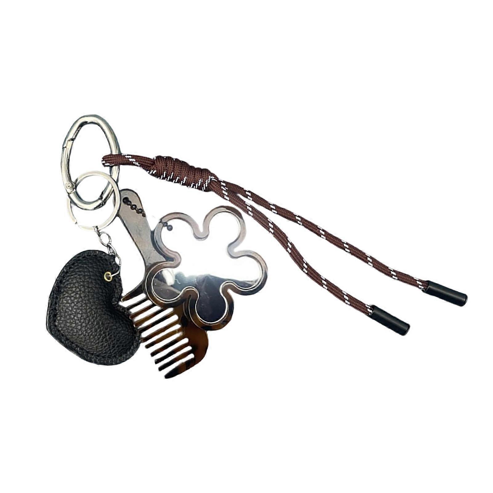 Portable Comb Mirror Keychain With Sturdy Braided Rope Materials for On The Way Styling and Personalize Grooming Multicolor