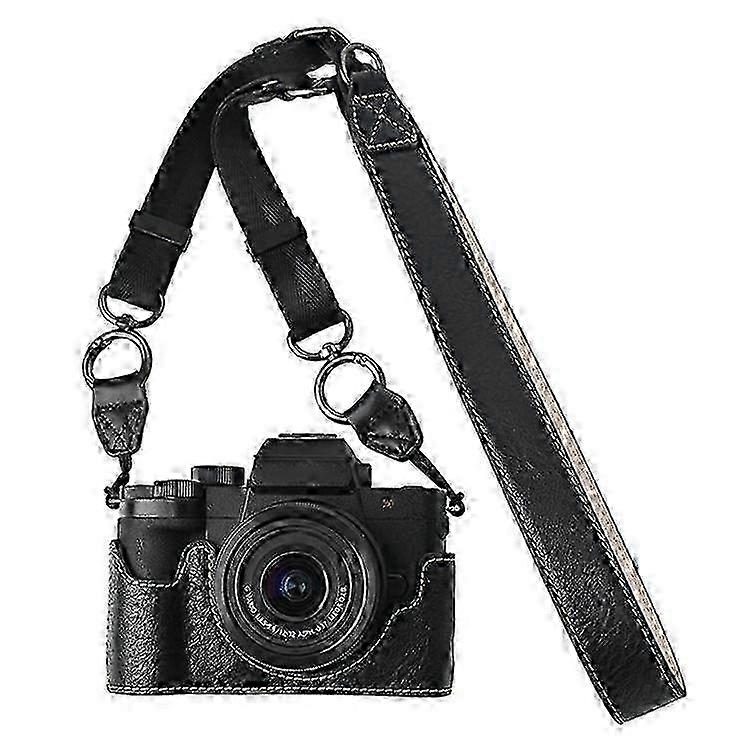 Compatible For Panasonic Lumix G100K Camera Case with Shoulder Strap Large Cutout Litchi Texture PU Protective Cover