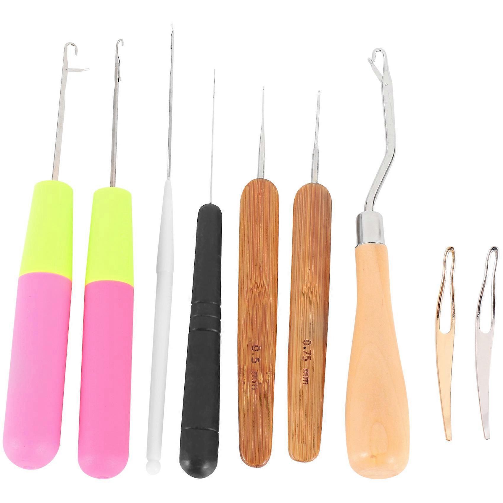 9 Pieces Bent Latch Hook Crochet Needle Set Latch Hook Locking Tool