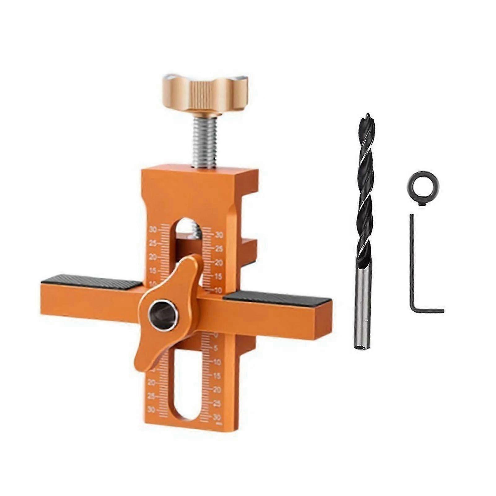 Adjustable installation tool for cabinet doors with built-in drill and L-shaped wrench