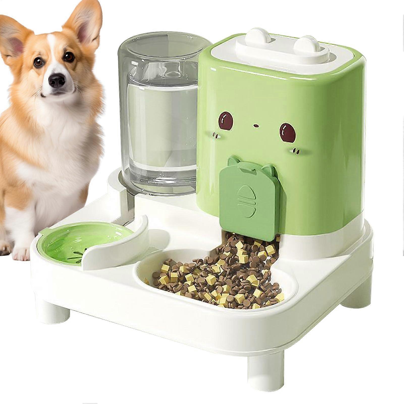 Cat Feeder And Water Dispenser 2 In 1 Automatic Pet Feeder Smart Detachable Waterer For Bunny Puppy Kitten Travel Green