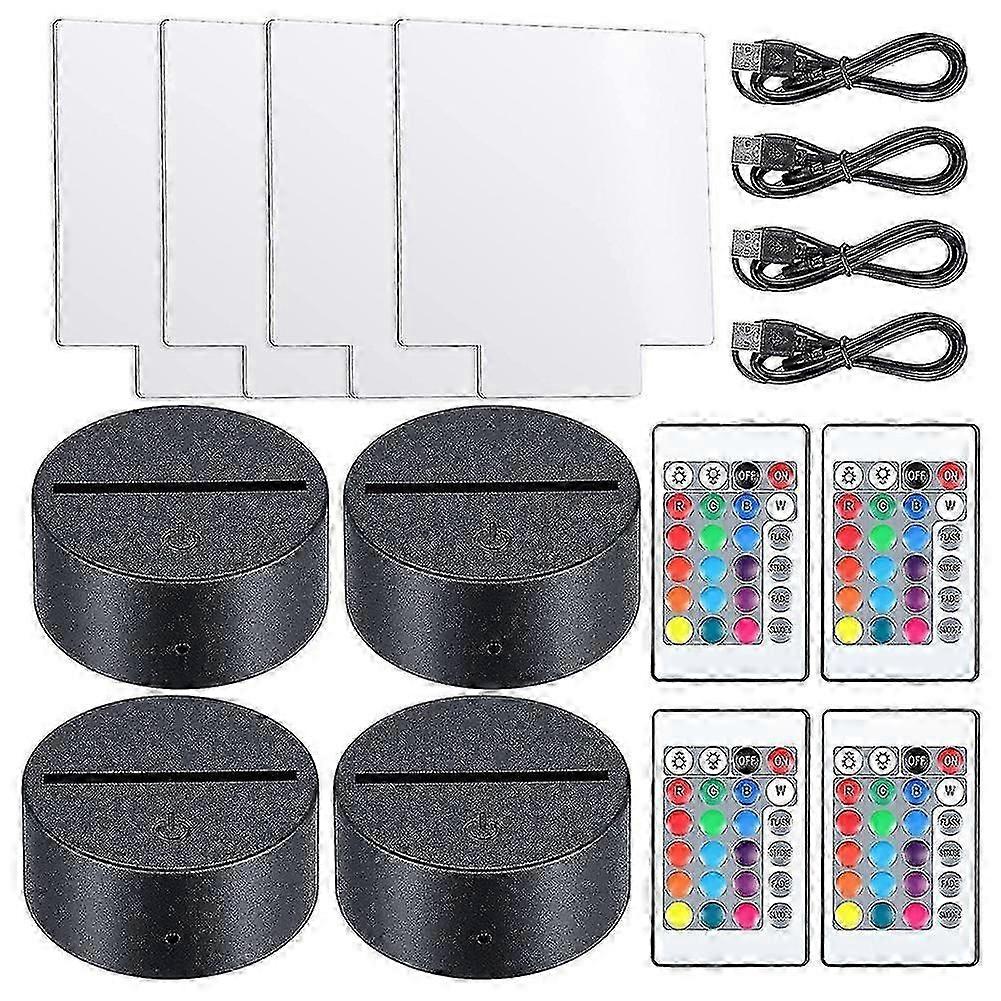3D Night LED Light Lamp Base with 4 Clear Acrylic Sheets 4 Remote Controls Adjustable 16 Colors for Cs