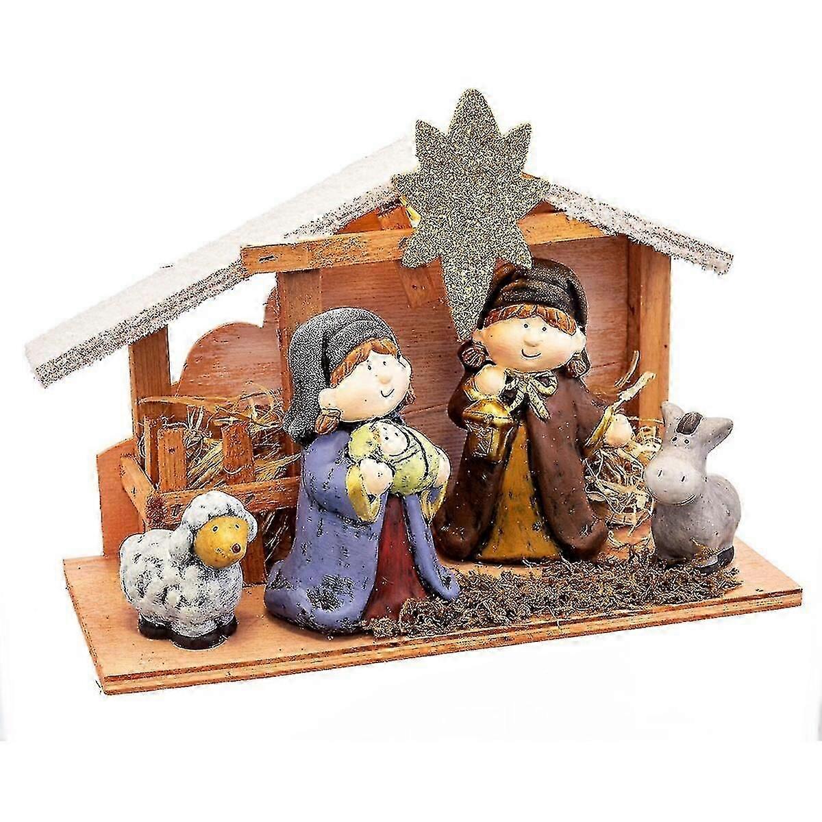 Christmas bauble Multicolour Wood Ceramic Nativity/Bethlehem 27,5 x 12 x 20 cm (4 Pieces)