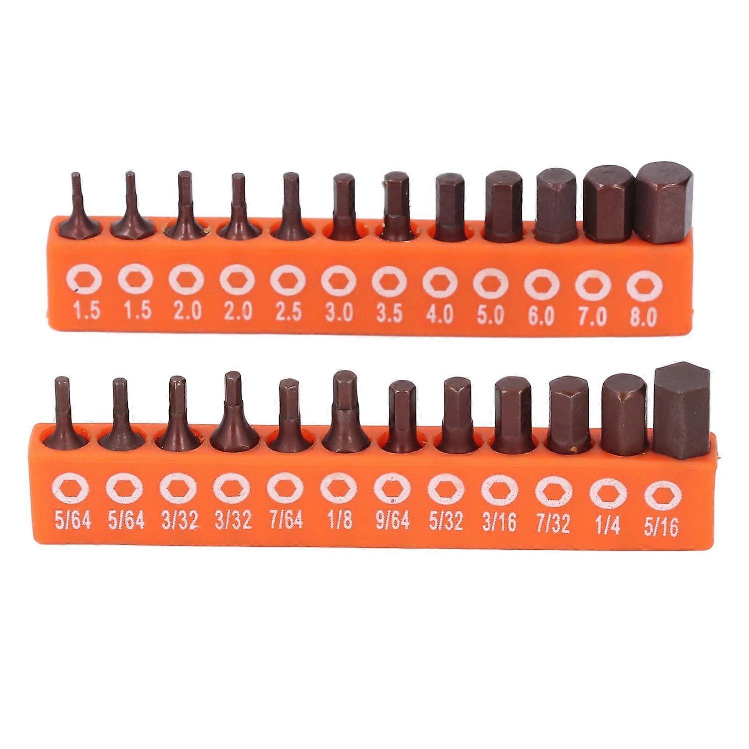 24 Pcs Hex Head Drill Bit Set 1/4 Inch Hex Shank S2 Alloy Steel Metric and SAE Hex Bit Set for Indus