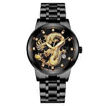 Fashion Calendar Men's Watch Men's Watch Steel Band Non-Mechanical Business Waterproof Square Diamond Chinese Dragon Watch