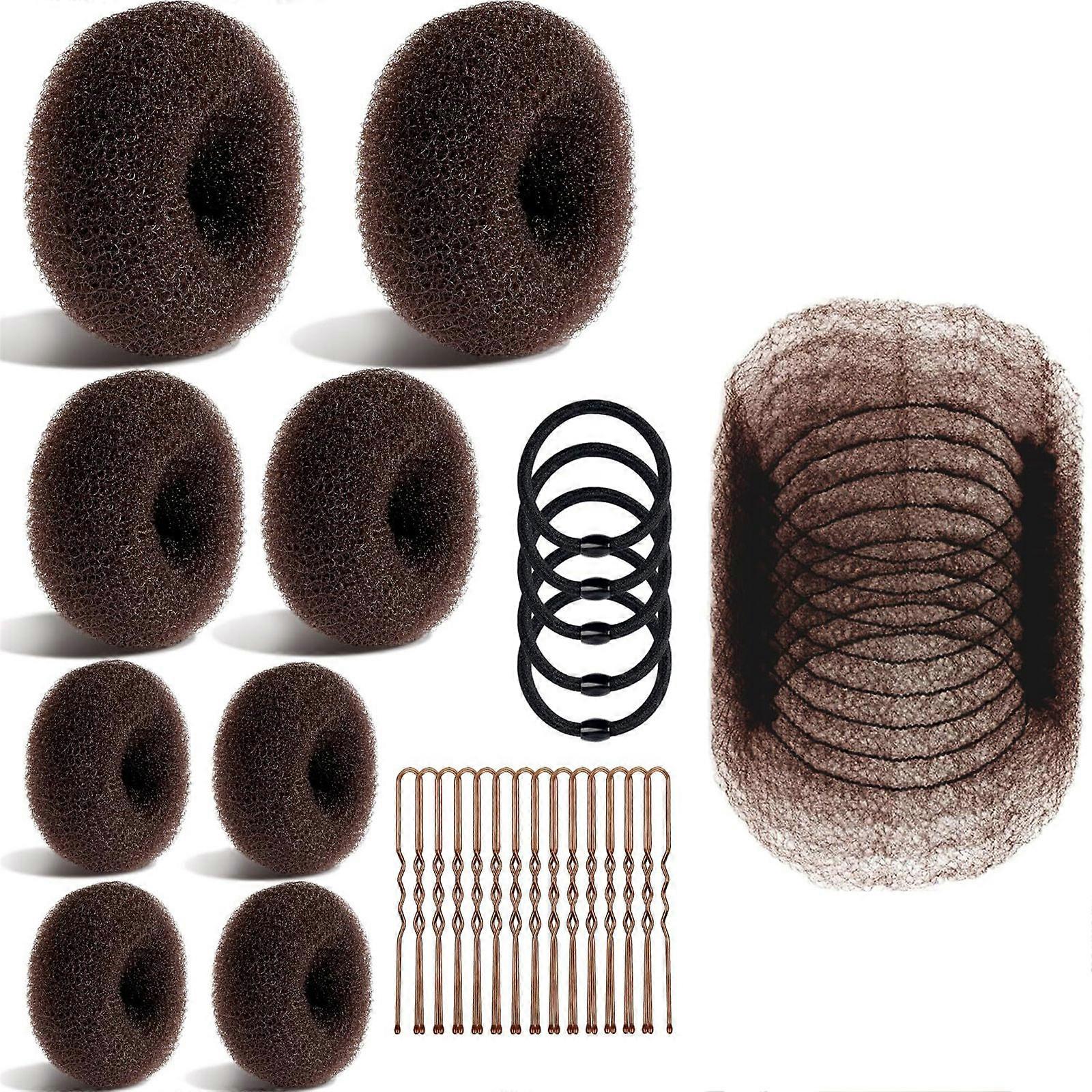 63Pcs/set Damage Free Nylon Hair Bun Making For Sensitive Scalp Gentle Styling Buns Top Knots Securely Hold Easy To Use  Light coffee