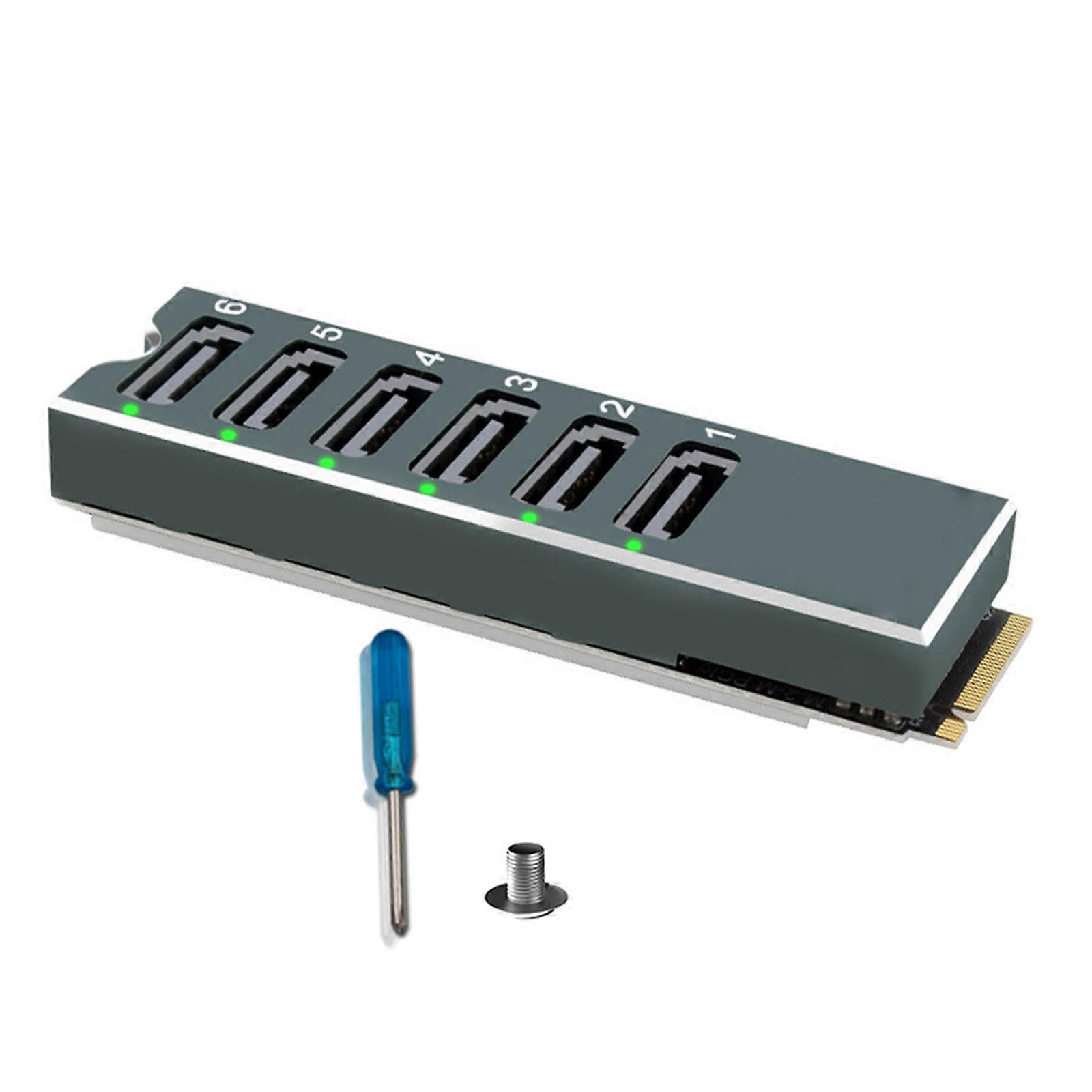 M.2 NVMe To 6 Channel SATAs Expansion Card With Aluminum Heatsink ASM1166 Controller 6Gbps Speed Multicolor