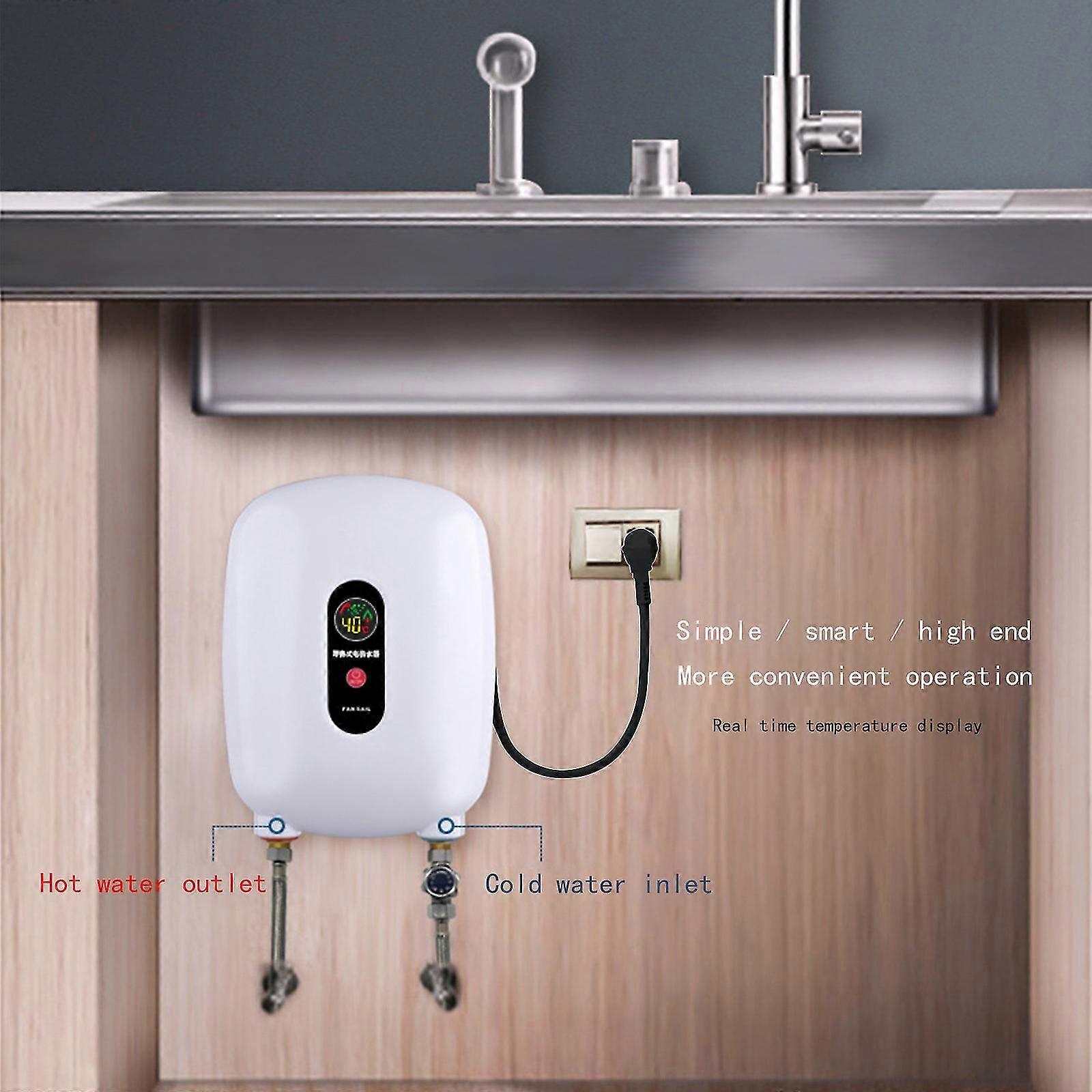 3000w سخان مياه صغير 110 فولت سخان الماء الساخن الفوري بدون خزان كهربائي نظام تسخين الغسيل الحراري للمطبخ المنزلي الحمام (أبيض) ميزة