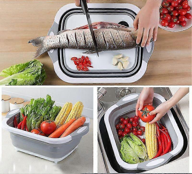 Three-in-one Folding Cutting Board Multi-functional Cutting Board Sink Drill Board Filter Drain Basket Wash Basin