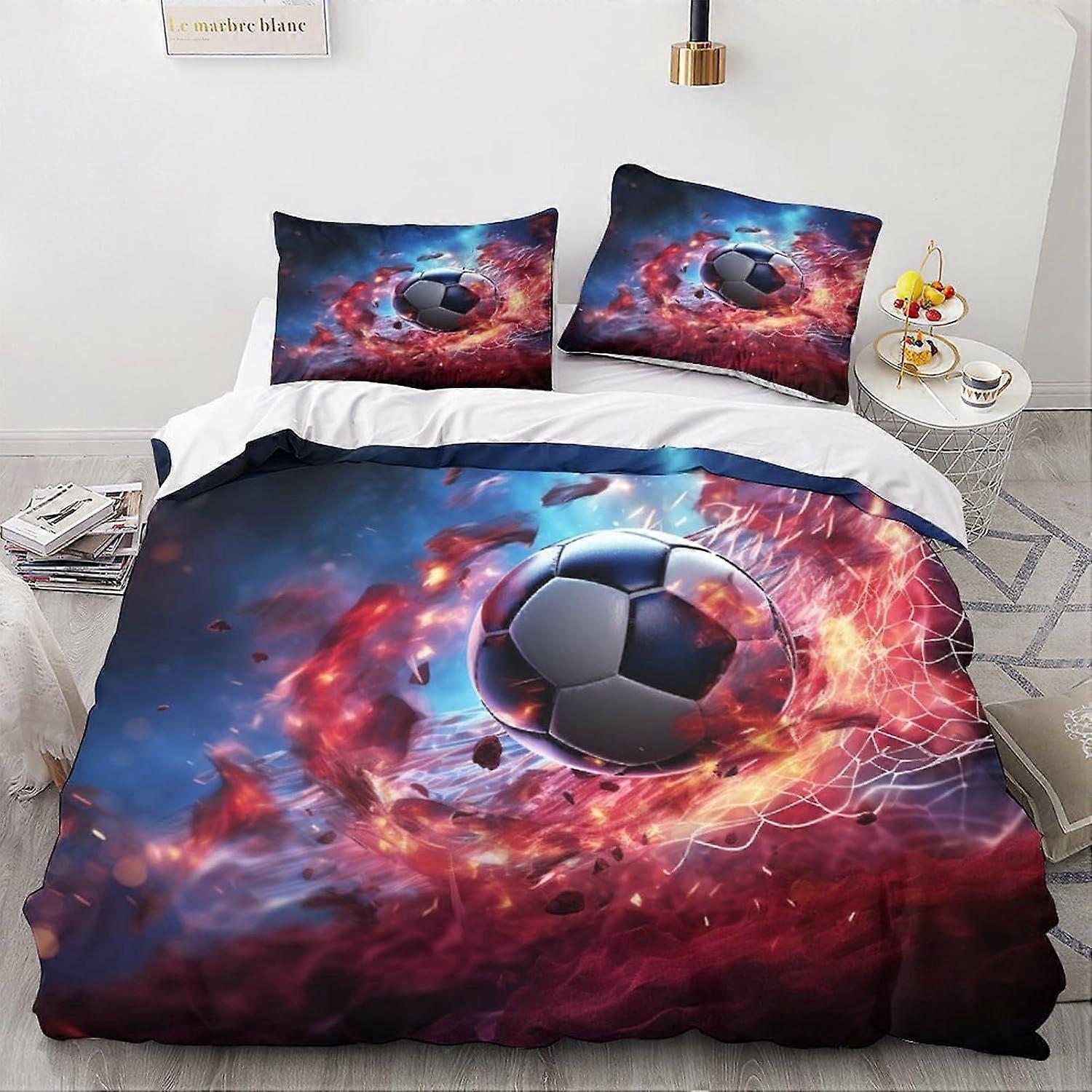 LikeEj 3 Peças Futebol Bola Edredom Capa Set 3D Esporte Impresso Futebol Tema Cama Colcha Capa Edredom com fechamento com zíper, cama de microfibra Duplo