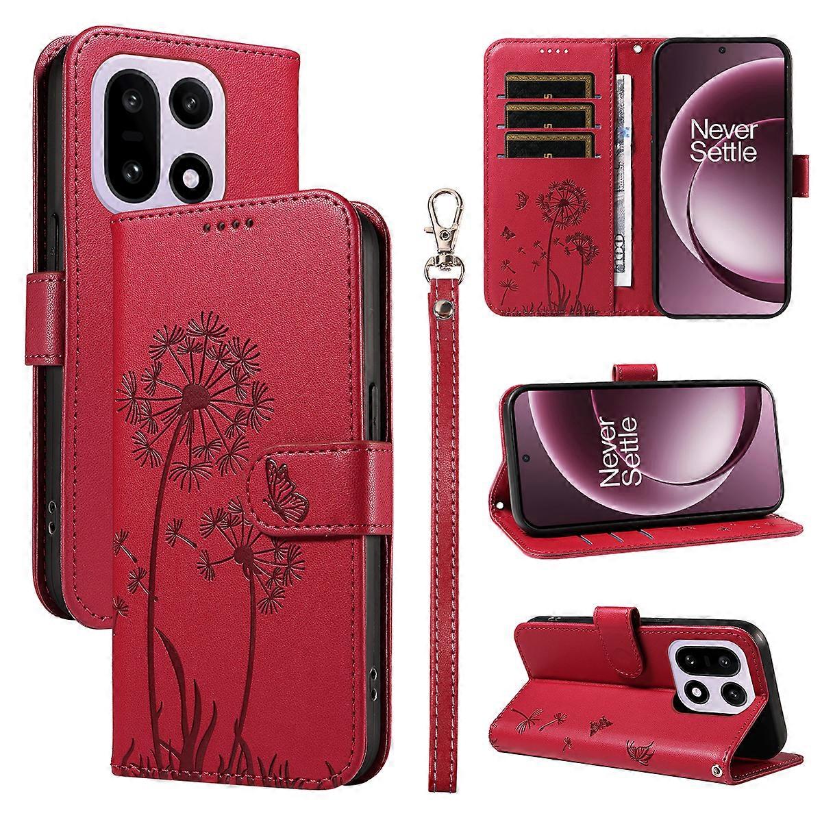 Compatible For OnePlus 15 5G Leather Wallet Case with Strap Dandelion Imprint Phone Stand Cover