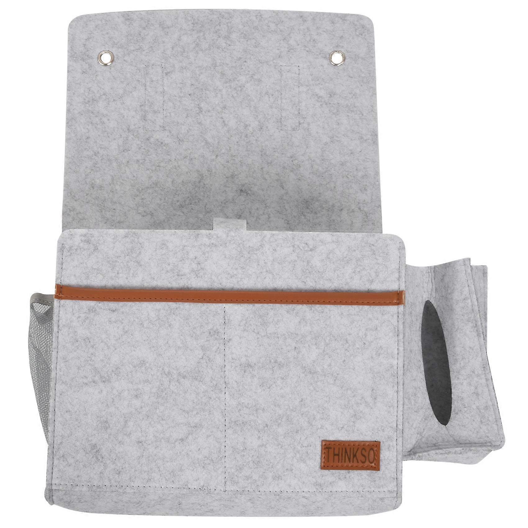 Bedside Organizer, Felt Bed Storage with Tissue Box,Light Gray