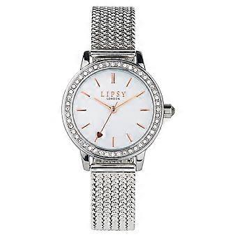 Lipsy Silver Mesh Strap White Dial Stone Set Bezel Watch LP982 –