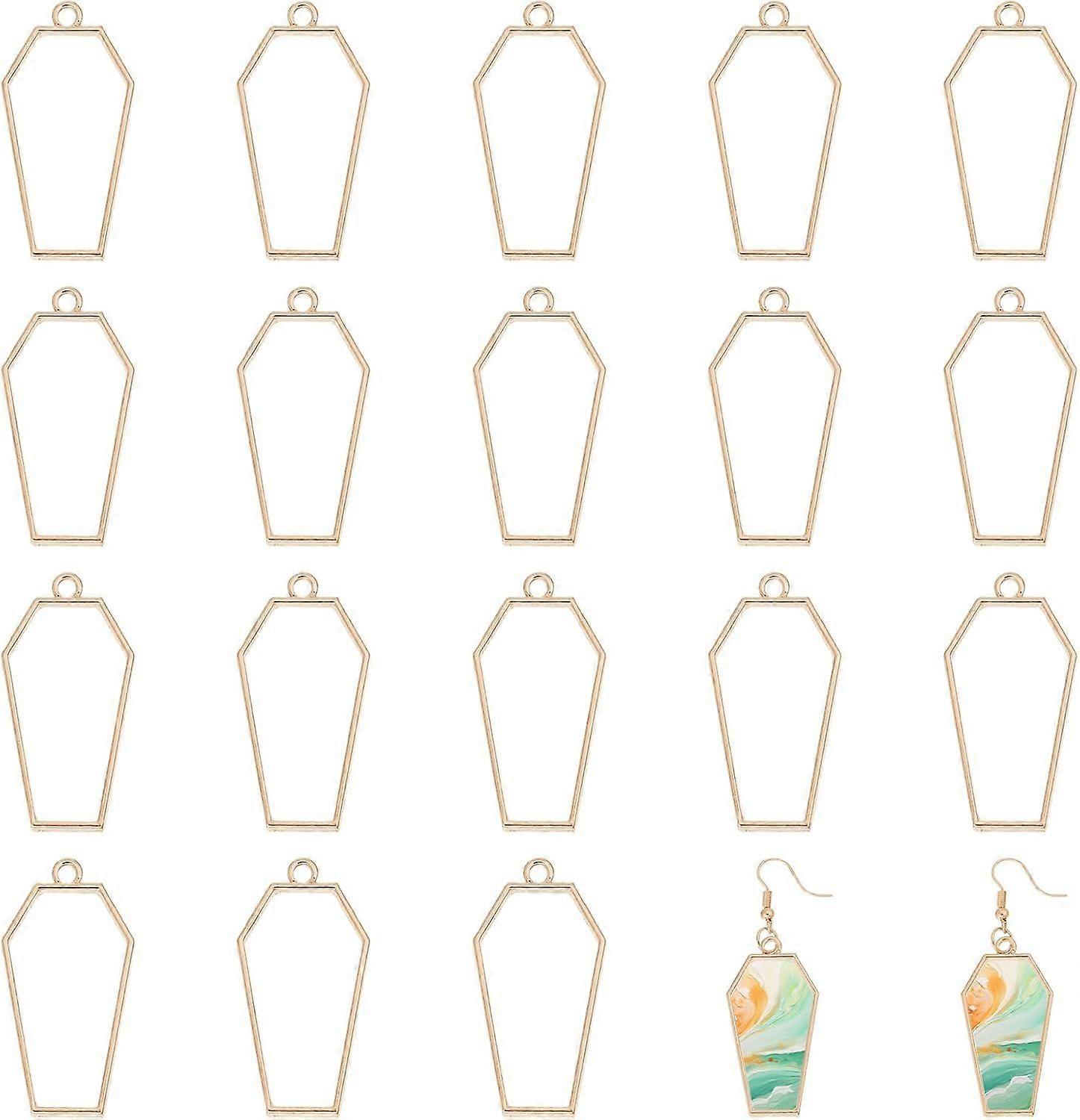 Alloy Open Bezel Blank Coffin Shape Hollow Pendants Open Frame Pendant Charms for Resin Jewellery Making DIY Earring Pendant Keychain Necklace Kit