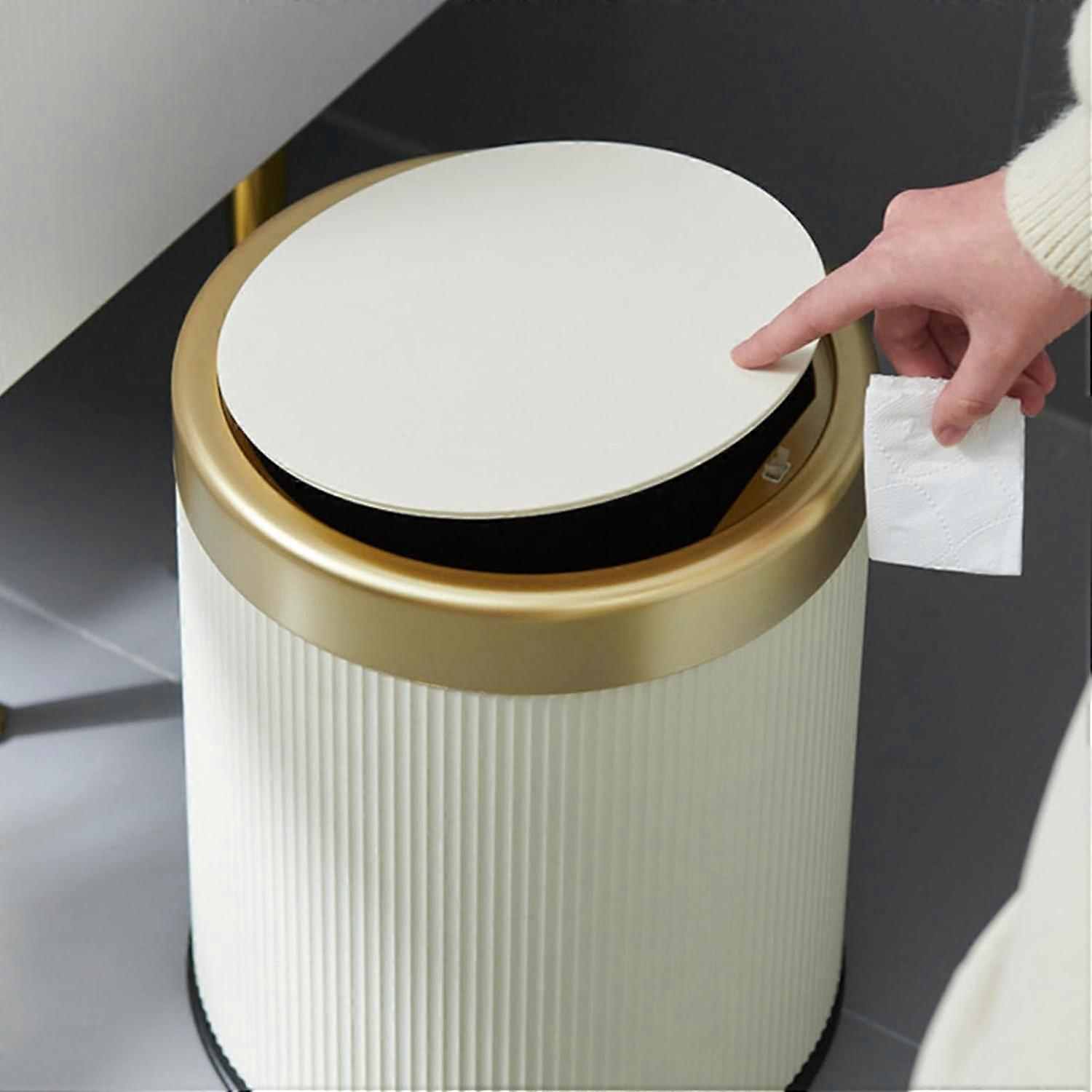 Large Capacity Push Lid Trash Can with Dual Buckets, Odor Sealing Oval Design for Kitchen Bathroom, Cream White