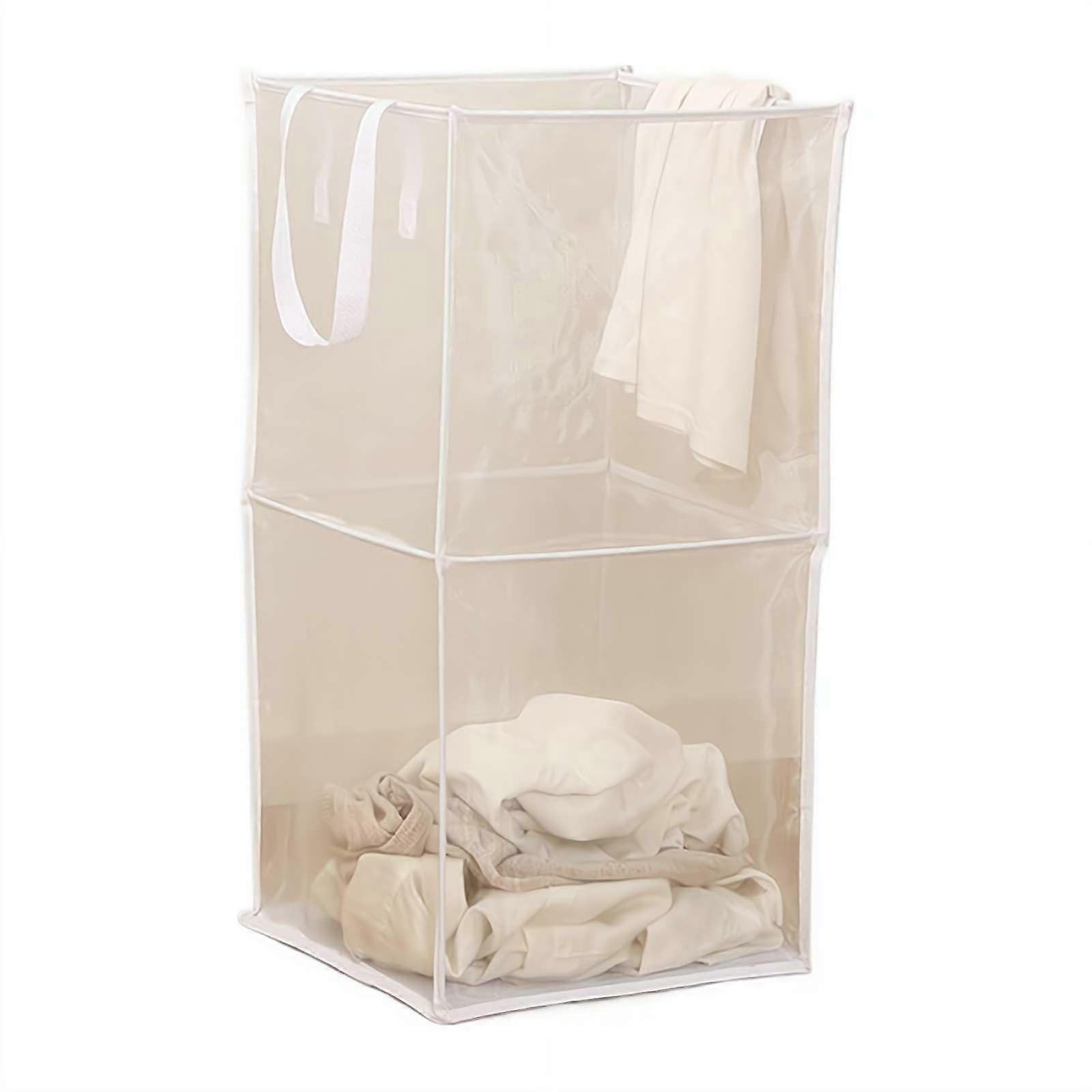 Foldable Mesh Laundry Hamper with Handles for Dirty Clothes, Collapsible Basket for Dorm, Kids Room, Travel, White
