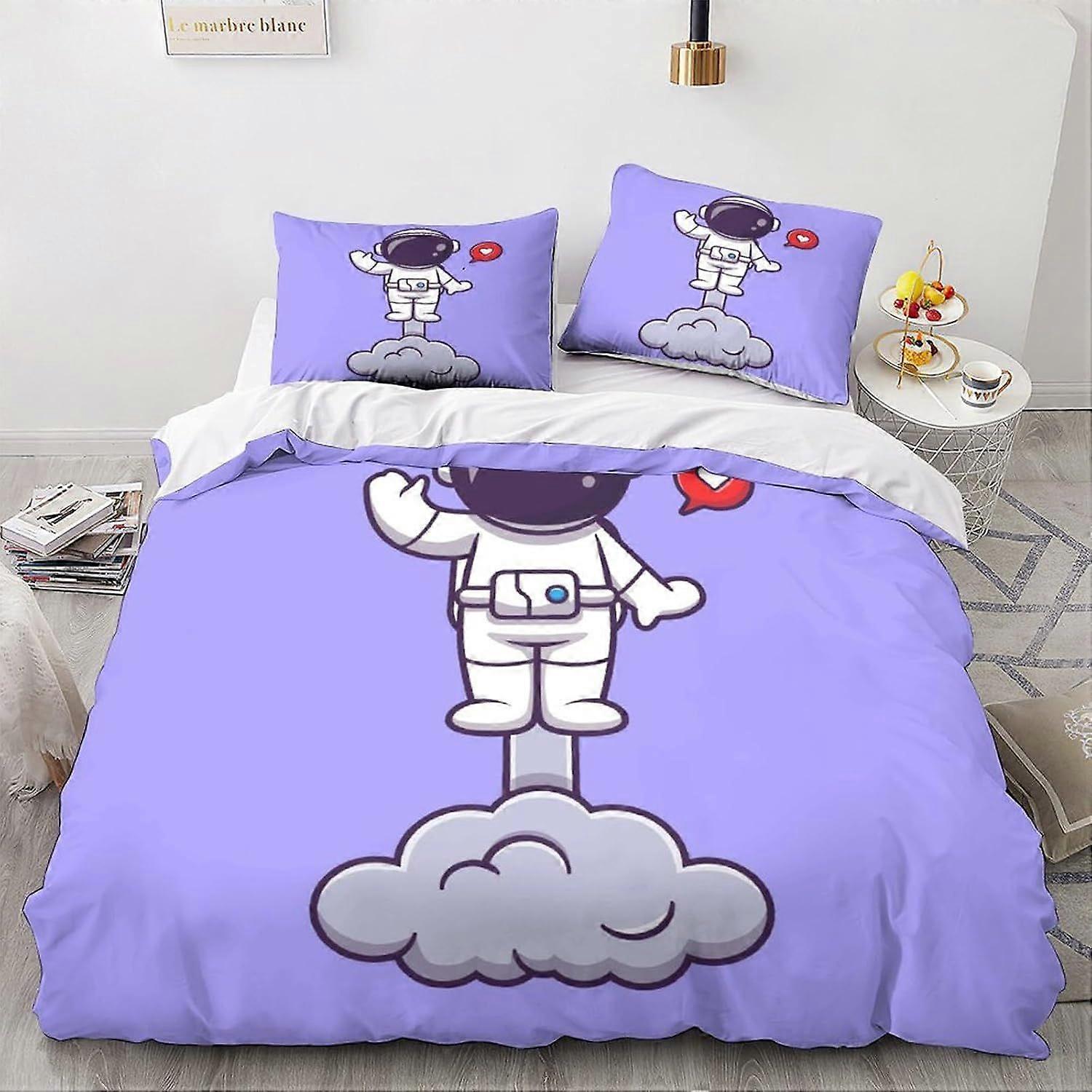مجموعة غطاء لحاف رواد الفضاء LikeEj مجموعة مفروشات مطبوعة كرتونية غطاء لحاف فضائي مع وسادة غطاء لحاف ستوكات من الألياف الدقيقة سحاب 3 قطع كينج