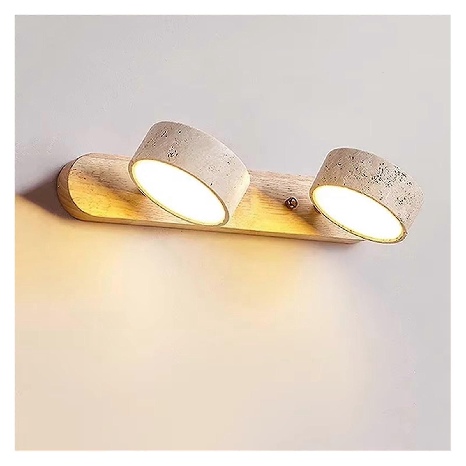 Round LED Wall Light Wood Vanity For Bathroom Dressing Table Mirror Front Lamp