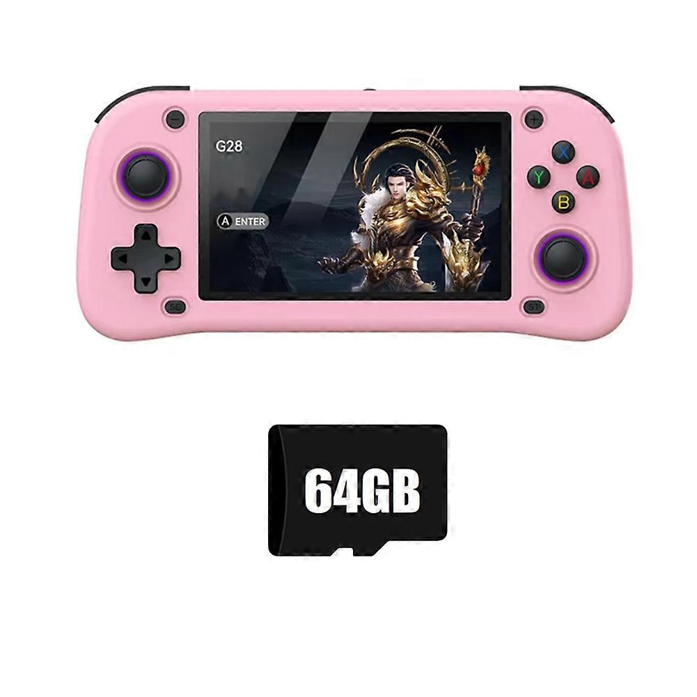 G28 Retro Handheld Video Game Console 64GB 4.3 Inch HD Screen Linux Game Player Supports 20+ Emulators Pink