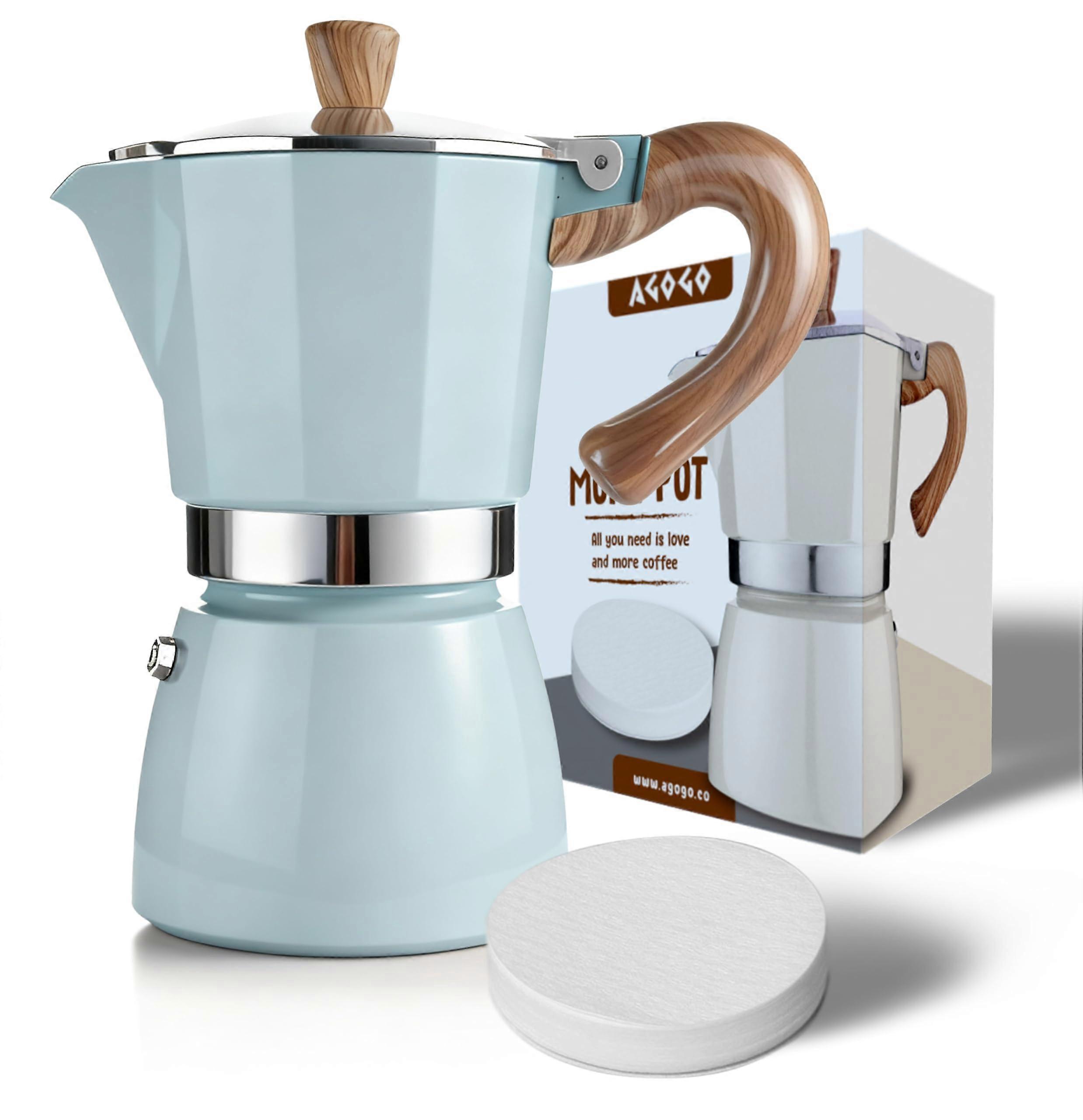 Stovetop Espresso Maker with Paper Filter for Italian & Turkish Coffee, 6 Cup 300ml Lake Blue