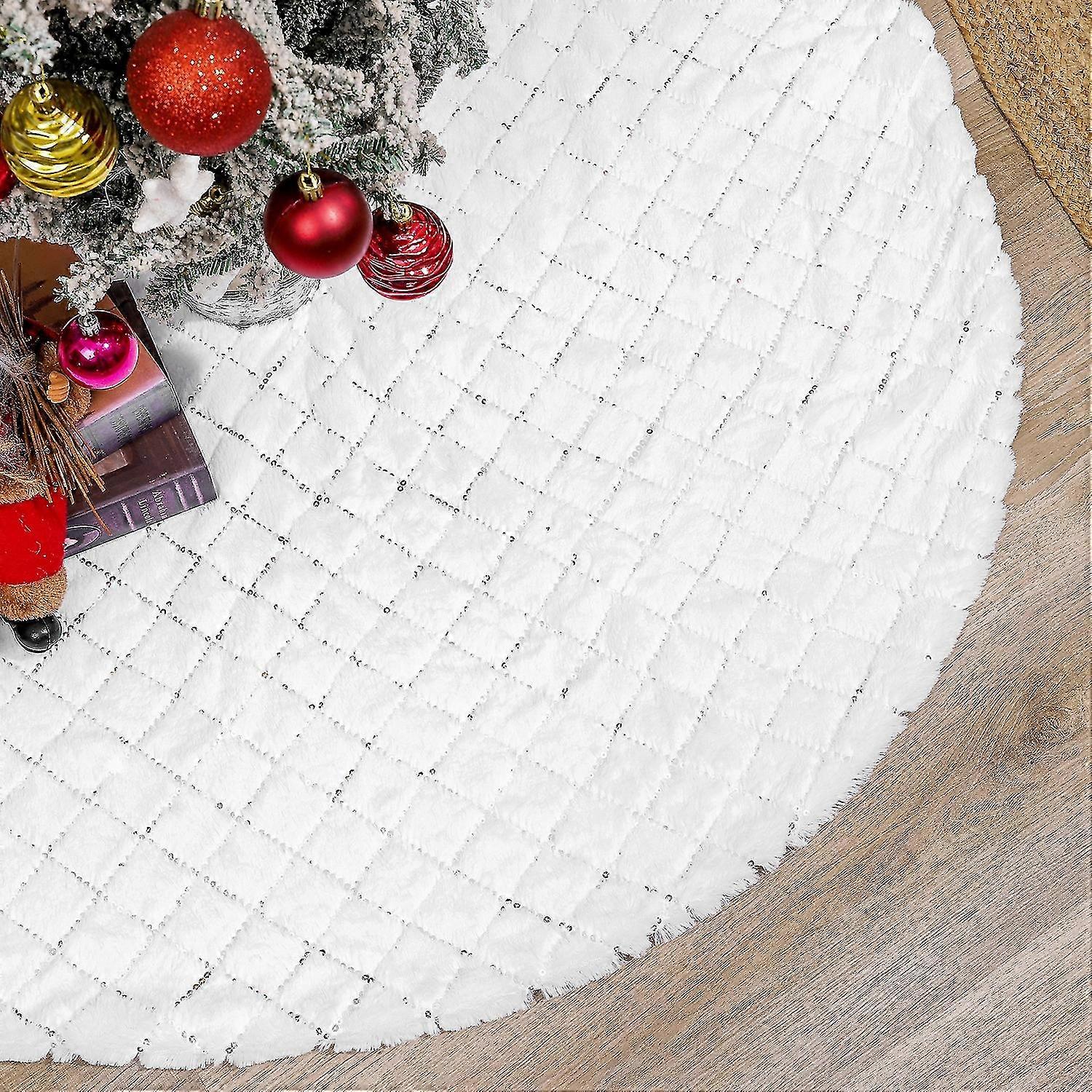 Tapis de sapin de Noël carré de 122 cm à paillettes pour recouvrir le pied