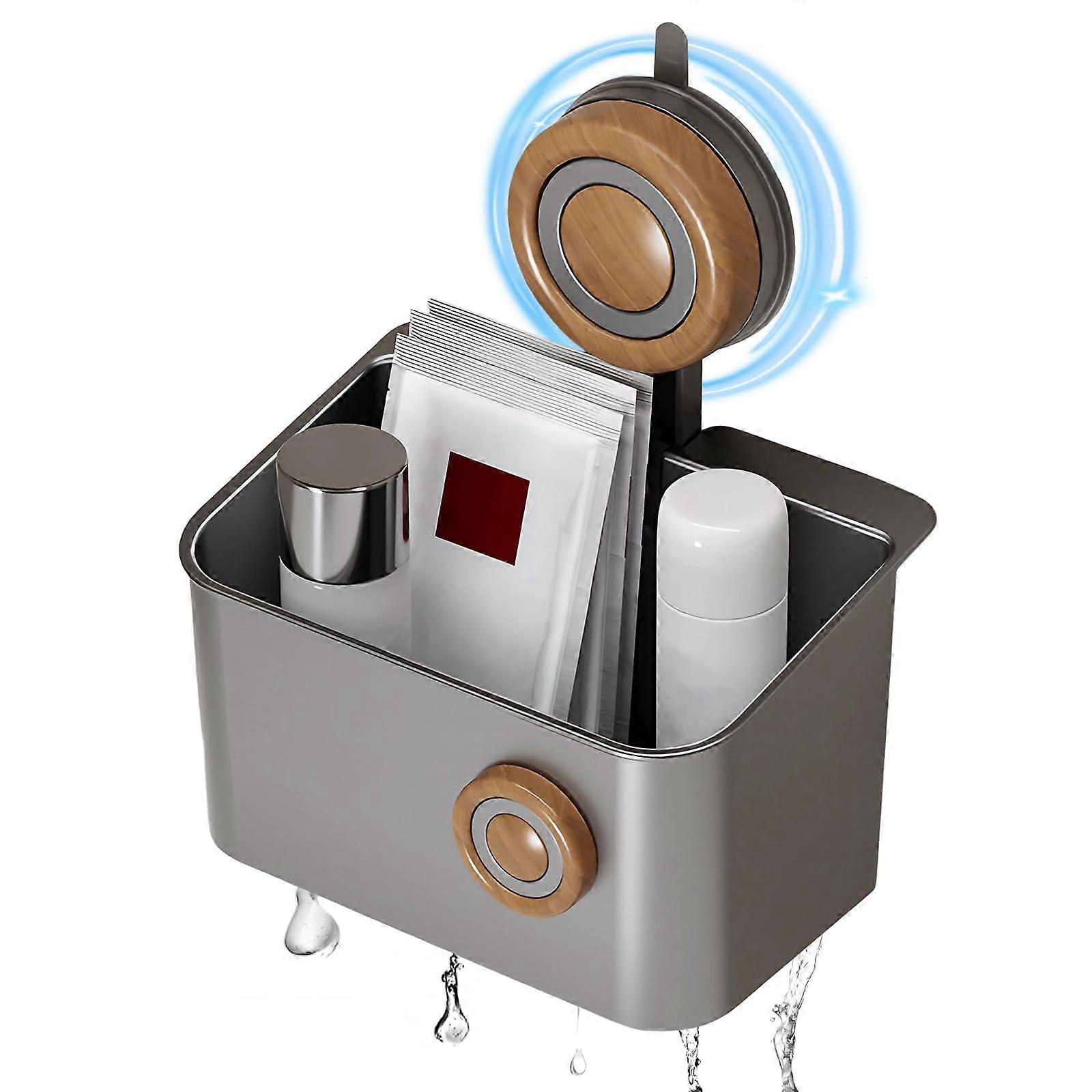 Shower Caddy Suction Cup Shelf with Drainage, Rustproof Vacuum Lock Organizer for Bathroom RV Hotel, Gray