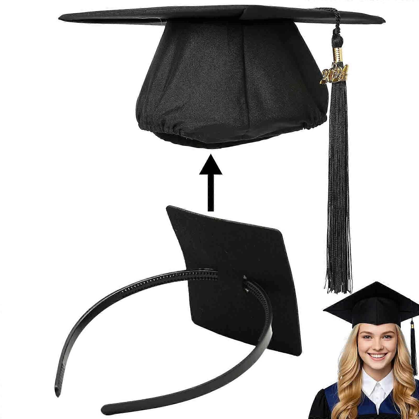 Graduation Cap Headband Insert with Secure AntiFall Design for Women, AntiSlip Black 1pc