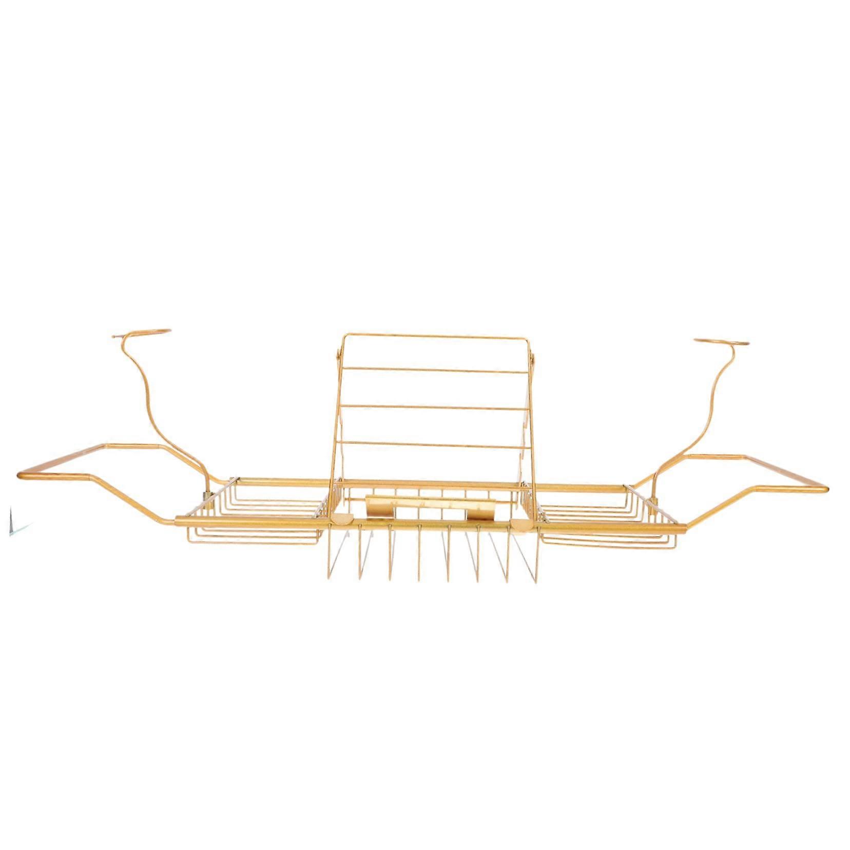 Adjustable Gold Stainless Steel Bathtub Caddy Tray with AntiSlip Design for Wine Tablet and Books