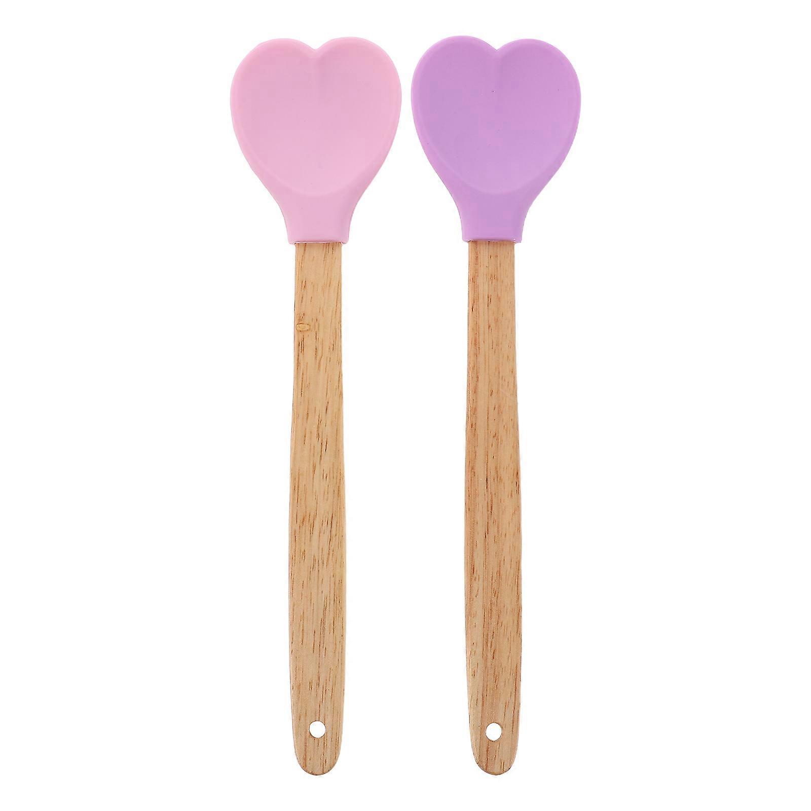 Heart-Shaped Silicone Kitchen Spoon for Cooking 2Pcs Wood Handle Set