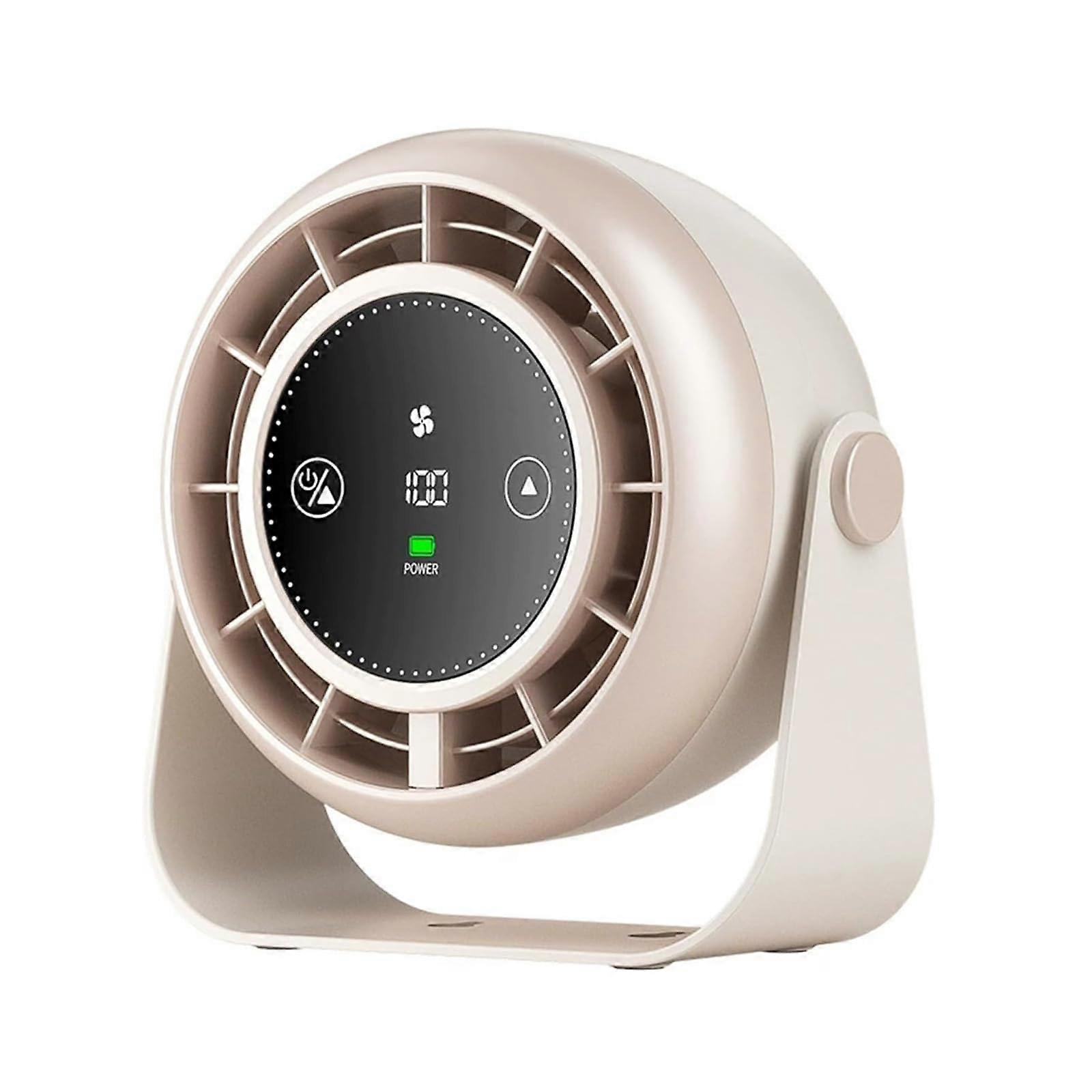 Rechargeable Small USB Desk Fan With LED Display, Quiet, 100 Speeds, Wall Mounted, Portable Beige