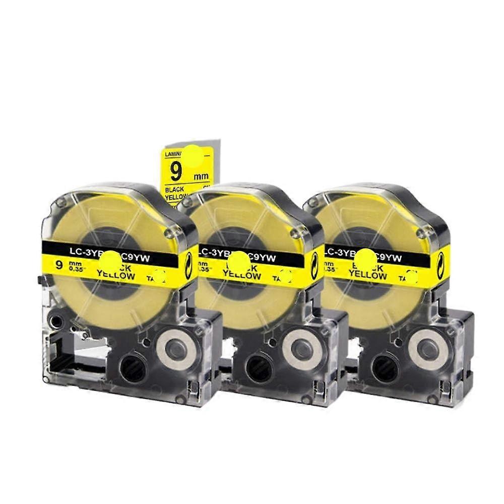 3 Pack 9mm Black on Yellow Label Maker Tape 8m Compatible with LabelWorks and Tepra Pro Printers