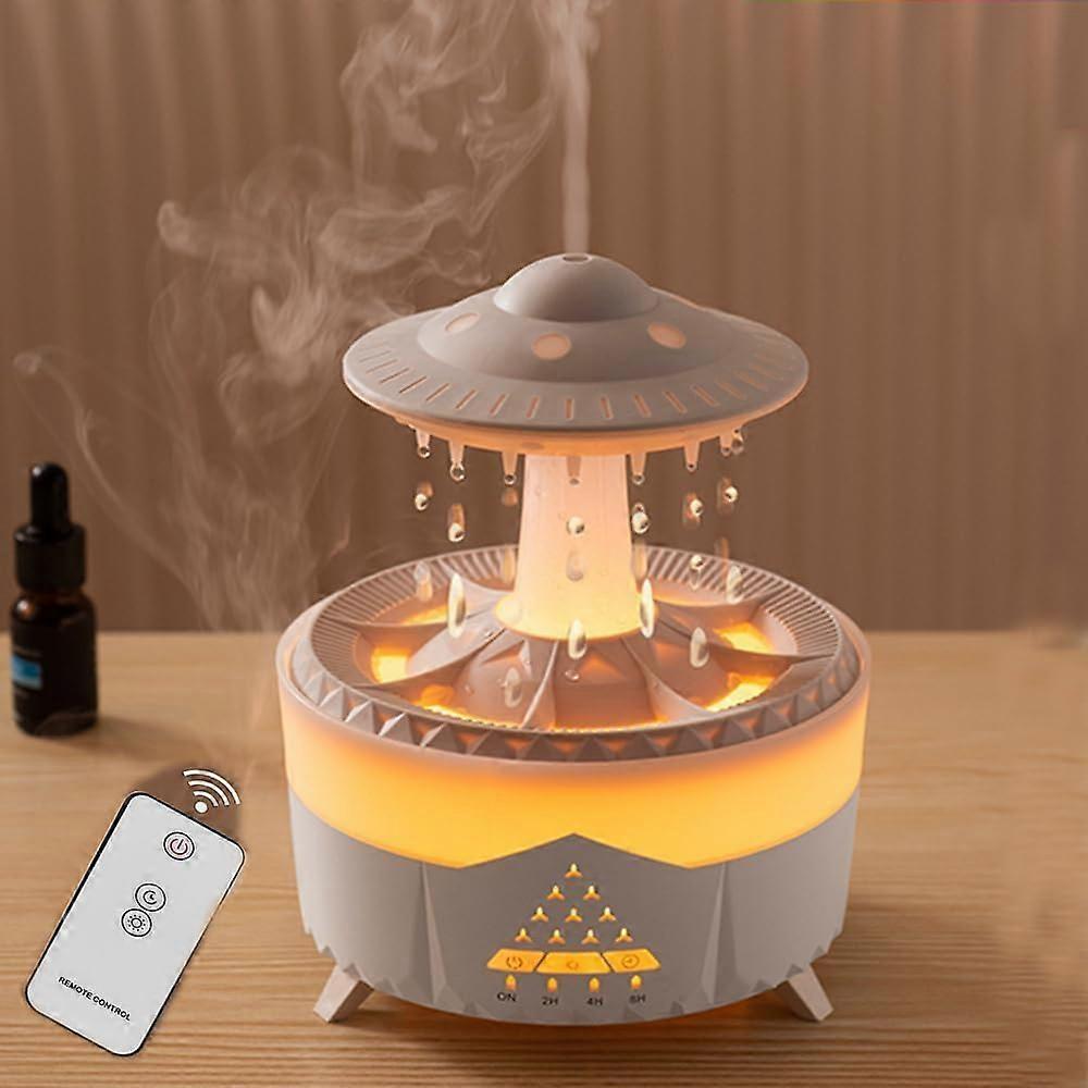 Rain Cloud Aromatherapy Diffuser with LED Night Light and Adjustable Rain Sound for Relaxing Sleep (Gray White)