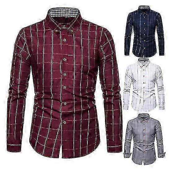 Herrrutig långärmad avslappnad skjorta