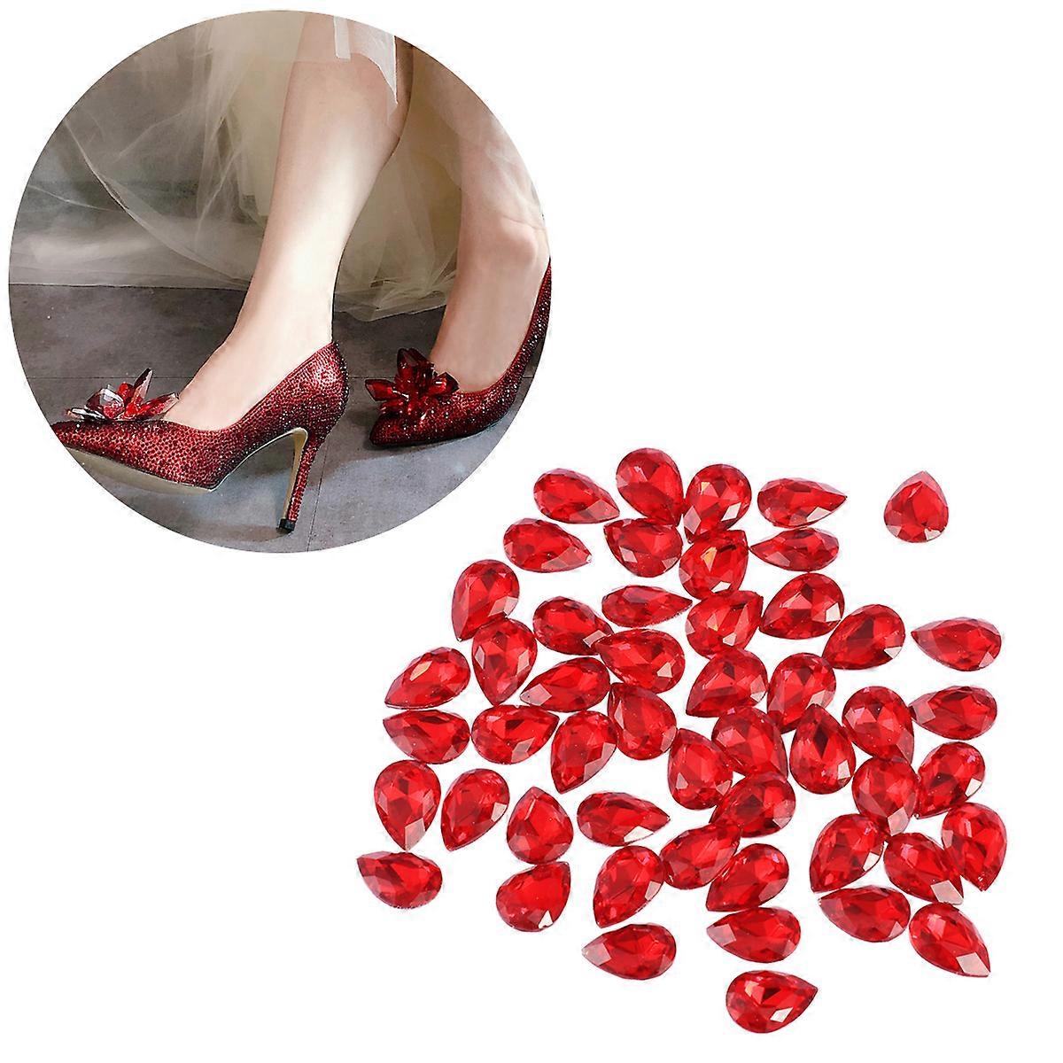 Water Drop Drill Bottom Drop Drill for Decorating 50Pcs Glass Crystal Red