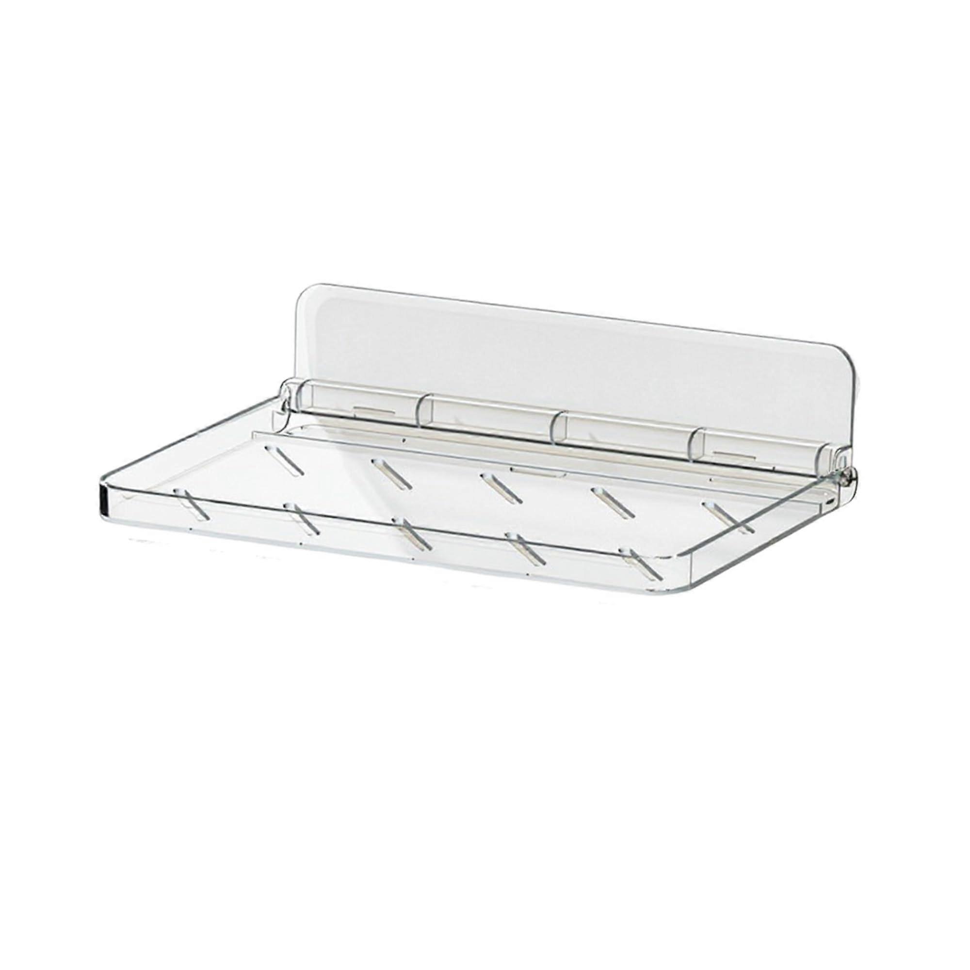 Foldable Wall Mounted Adhesive Storage Rack with Drain Holes for Bathroom and Kitchen, Clear Large