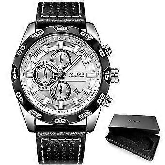 Megir Herren-Sportuhr mit Quarzarmband, Chronograph, Militärstil, Topmarke, Luxus-Armbanduhr für Herren, Relogios 2096g, Gold/Blau, Größe 25-26
