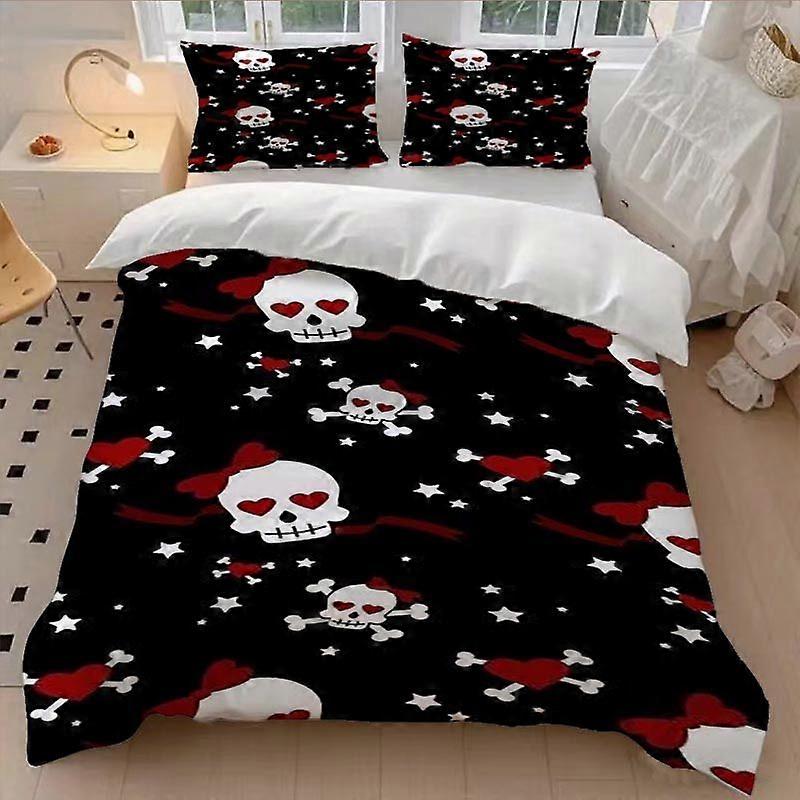 3pcs Romantic Skull Pattern Duvet Cover Set - Bedding Set All-Season Bedding Set