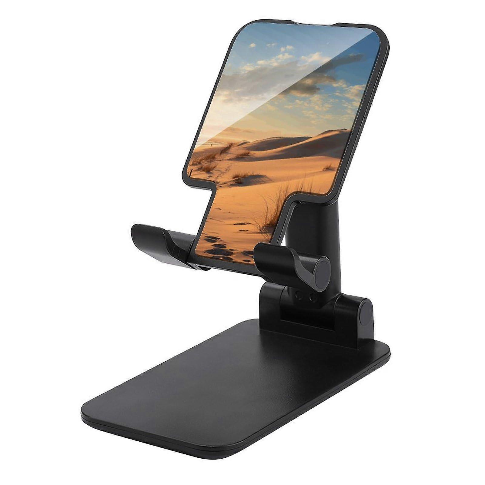 Phone Holder with Sand Dunes Print, Foldable Adjustable Desktop Stand, Durable Plastic for Stable Viewing