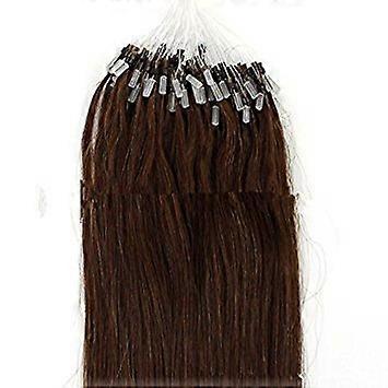 Micro Loop Remy Human Hair Extensions 24 inch Silky Straight with Easy Loop Application 100s Medium Chestnut Brown