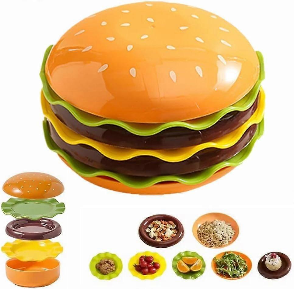 Burger Dinnerware Set 7Piece Stackable Plates and Bowls for BBQ Camping Snacks Desserts Orange