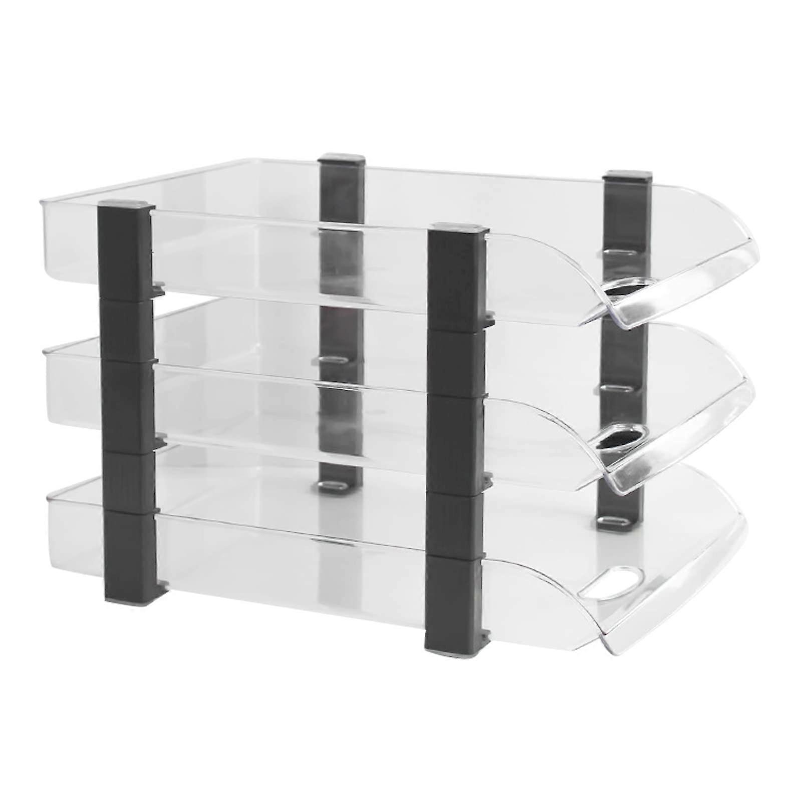Clear Acrylic File Organizer Rack 3 Layers, Large Capacity Storage Tray for Desktop Documents, Easy Classification