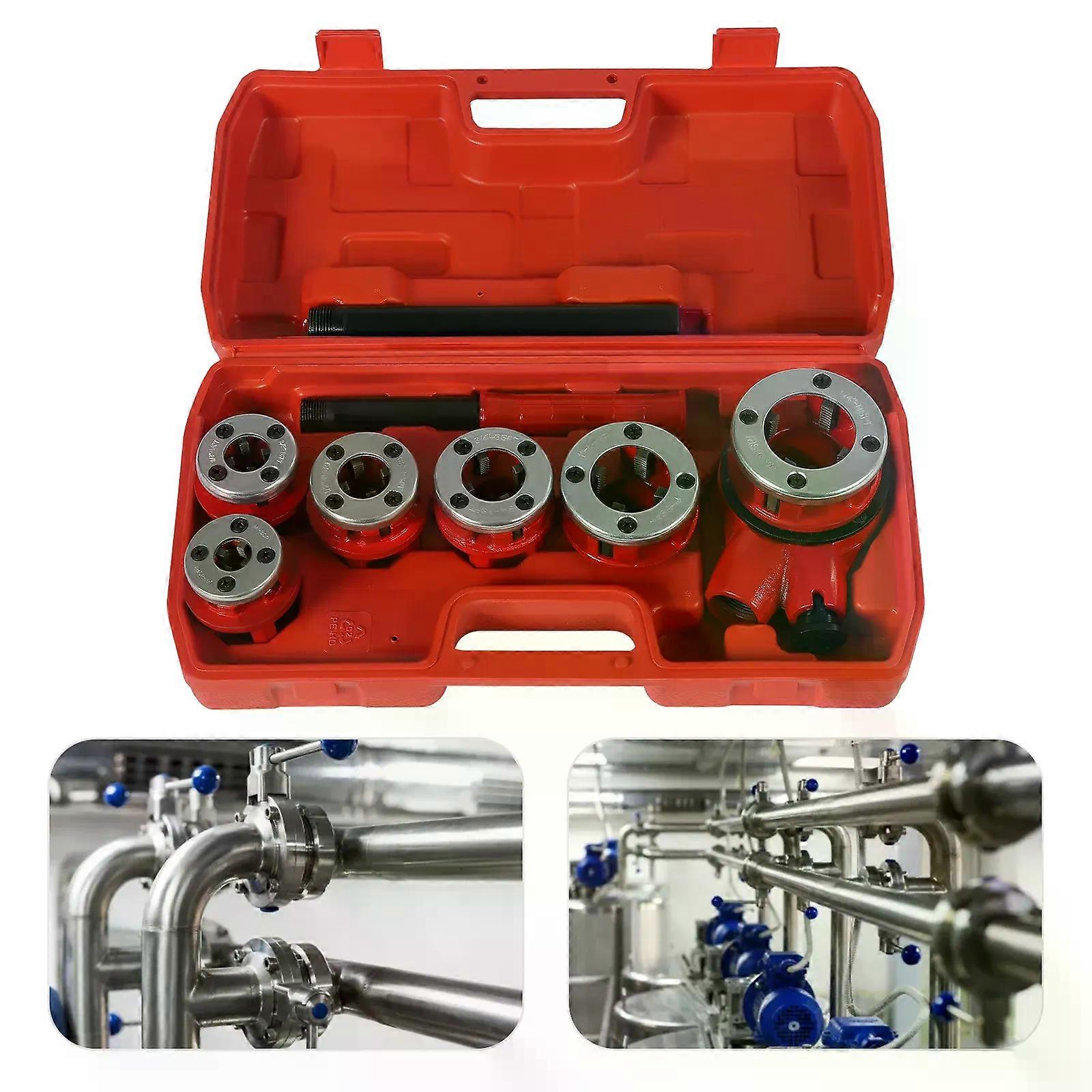 Pipe Threading Kit BSPT Thread Cutting Steel Threader Plumbers Set with 4/6 Threading Dies Manual Pipe Threader Tool Kit