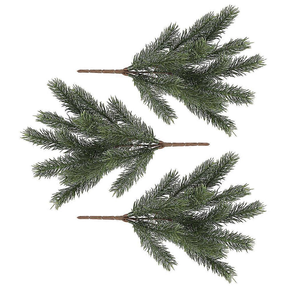 Green Artificial Pine Tree Branches for Decoration 3Pcs PU Material