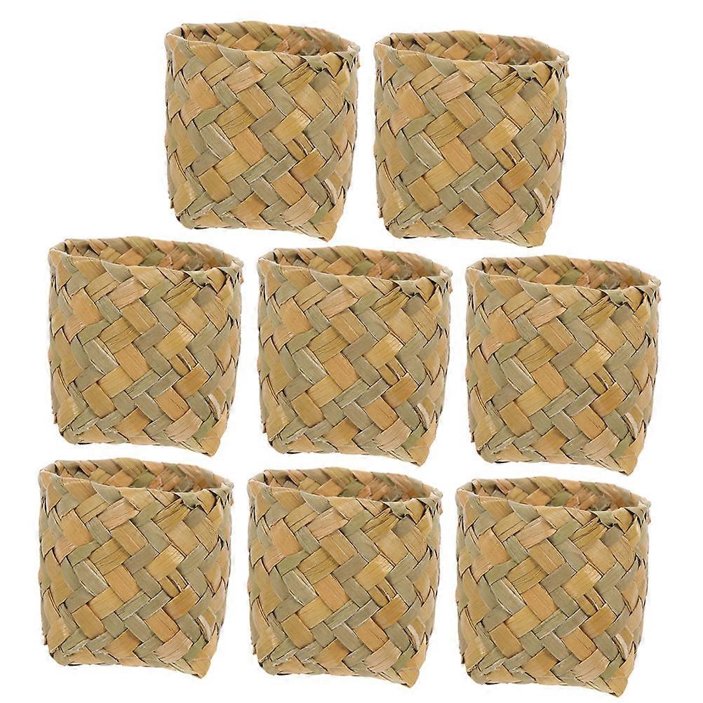 Straw Snack Baskets Woven Gift Basket for Storage Use 8Pcs Multi-Function Basket
