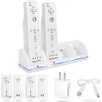 2026 Nyeste 4-i-1 Wii og Wii U fjernbetjeningsopladningsdock med 4 genopladelige batteripakkeopladere (4-ports opladningsdock)