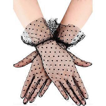 Damen-Spitzenhandschuh, kurzer Spitzenhandschuh mit Blumenmuster, Höflichkeits-Spitzenhandschuh für Hochzeiten, Teepartys, 50er-Jahre-Partys, Kostümgeschenke, Schwarz